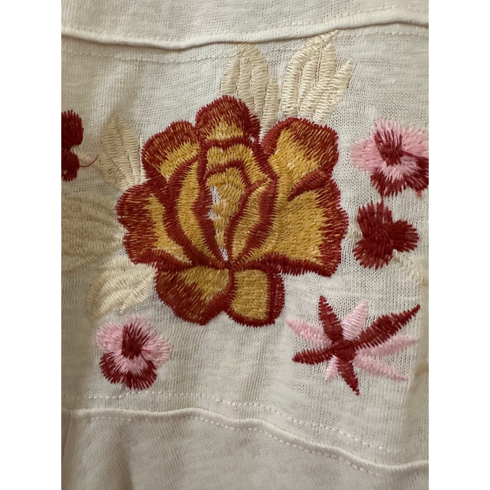 Easel Los Angeles Floral Embroidered Oversized Knit Top Cream Boho L Peasant - Picture 10 of 15